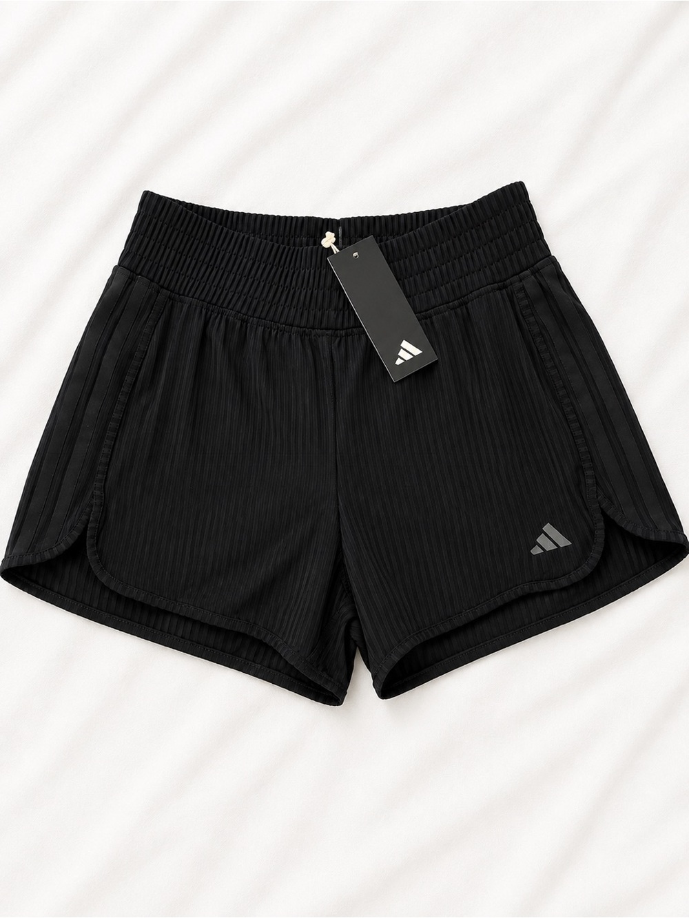 Adidas - Pacer Rib Short- Black Athletic Shorts with Elastic Waistband